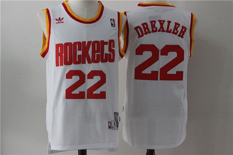 Men Houston Rockets 22 Drexler White Throwback NBA Jersey